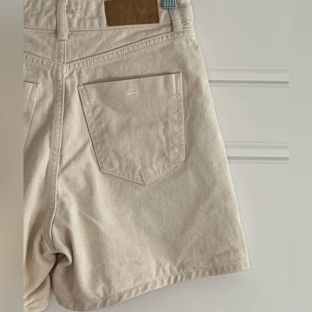 Zara Women High Waist Denim Twill Shorts Natural 100% Cotton Size 2 Button Fly - Picture 8 of 14